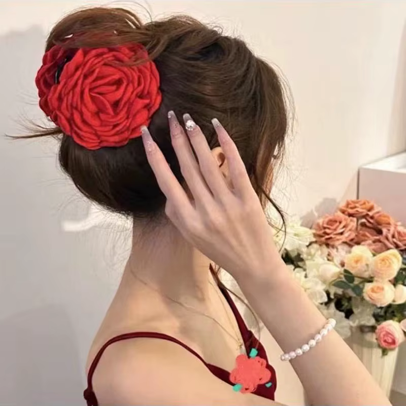 Pince à cheveux française romantique en forme de fleur de Rose pour femmes