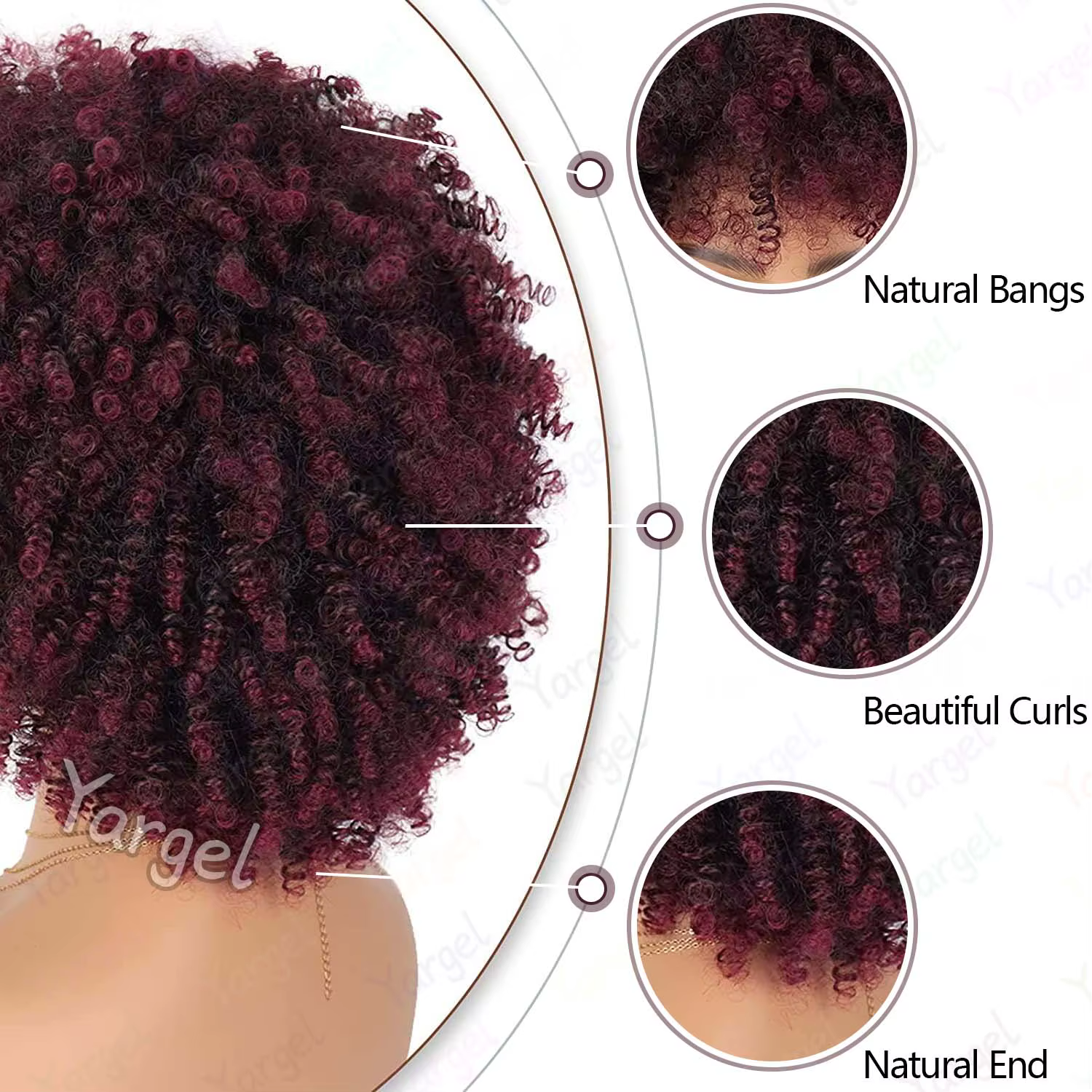Perruque synthétique afro bouclée avec frange
