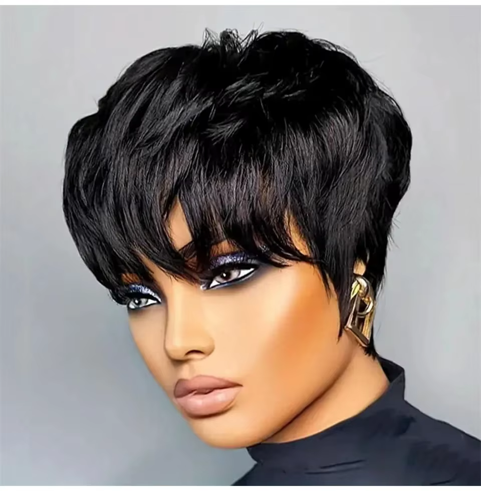 Perruque courte pour femmes perruques de cheveux humains coupe de lutin