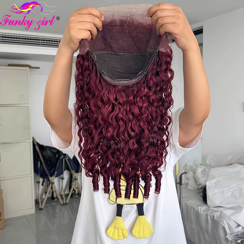 99J birman bouclés perruques de cheveux humains 13x4 dentelle avant perruque pour les femmes bordeaux brésilien Pixie