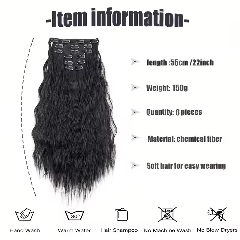 Extension capillaire synthétique bouclée et crépue de 22 pouces, postiche ample et ondulée à clipser pour femmes, 6 pièces/ensemble, pour le quotidien