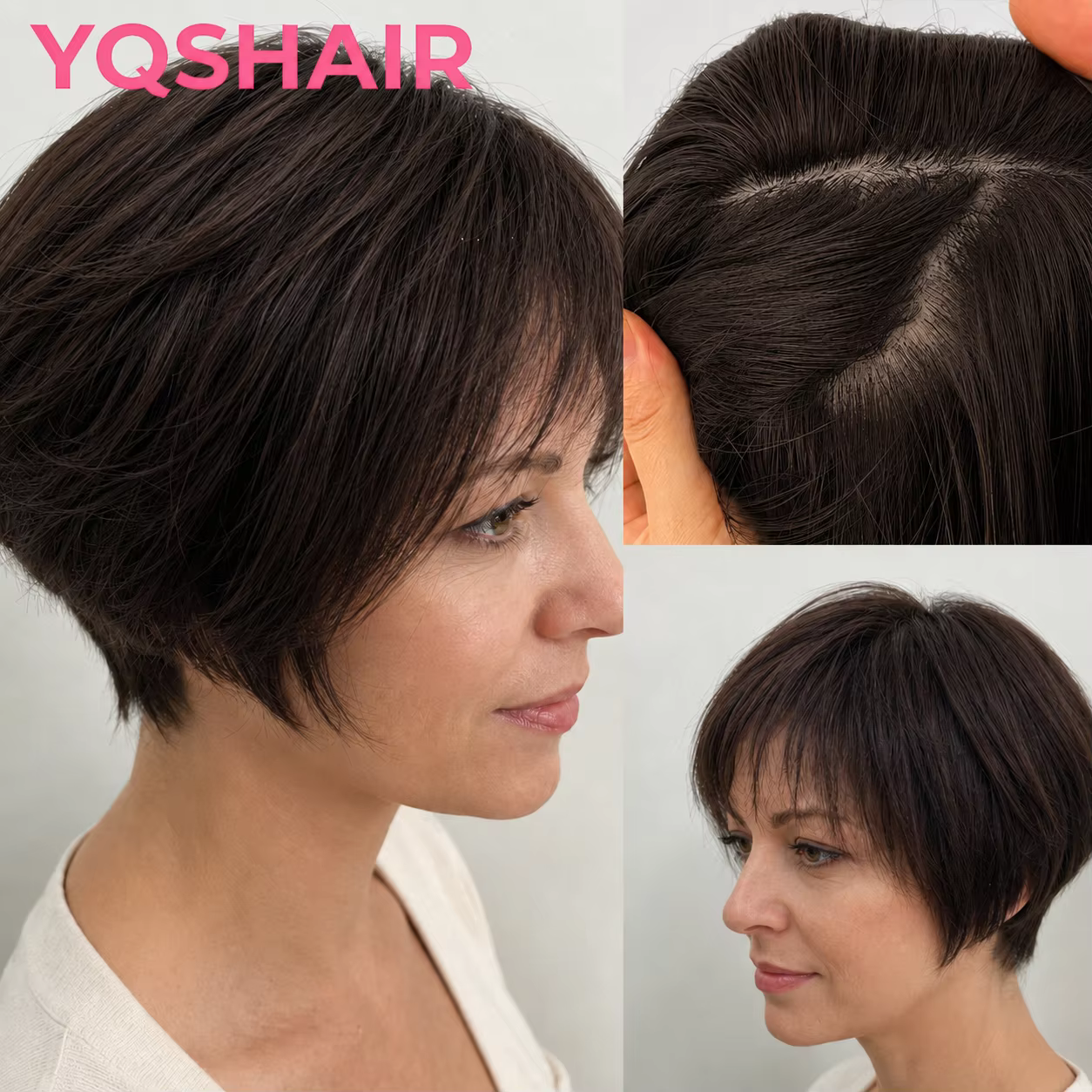 Perruque courte coupe pixie bob 100% cheveux humains