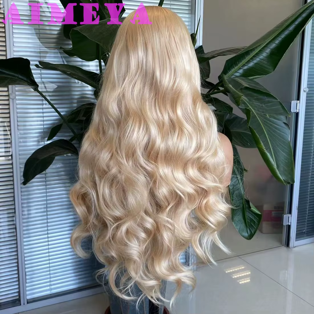 AIMEYA Perruque Blonde Longue Ondulée Lace Front Synthétique pour Femme et Fille