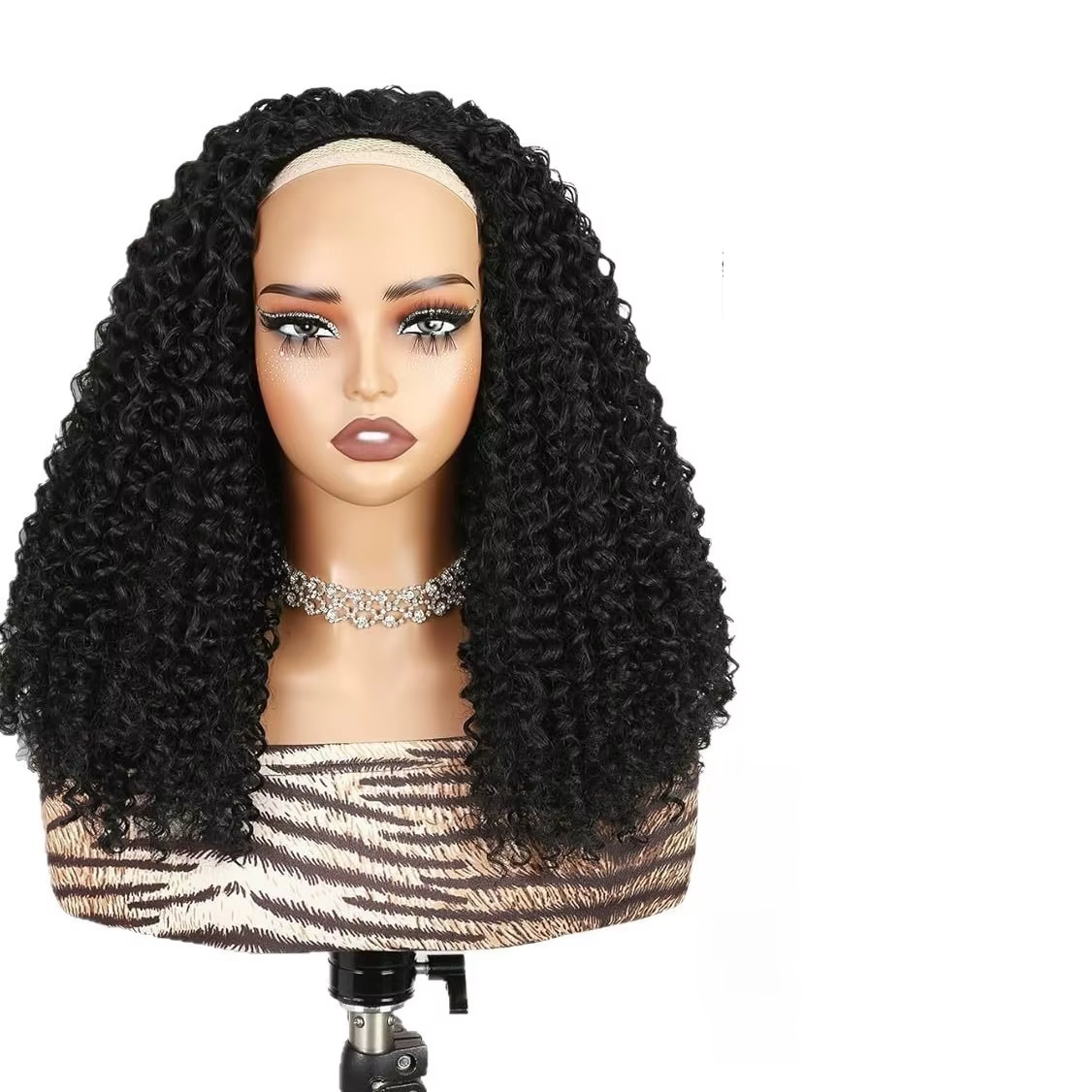 Demi-perruques synthétiques afro bouclées avec bandeau