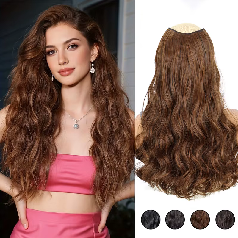 Extension de cheveux synthétiques longs bouclés ondulés de 20 pouces