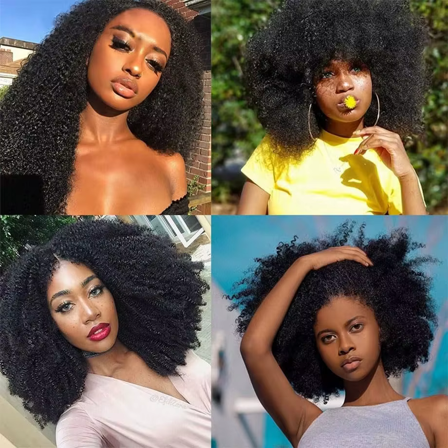 Afro crépus bouclés 4x4 5x5 dentelle fermeture Extensions de cheveux humains vague bouclée 4x4 5x5 Transparent