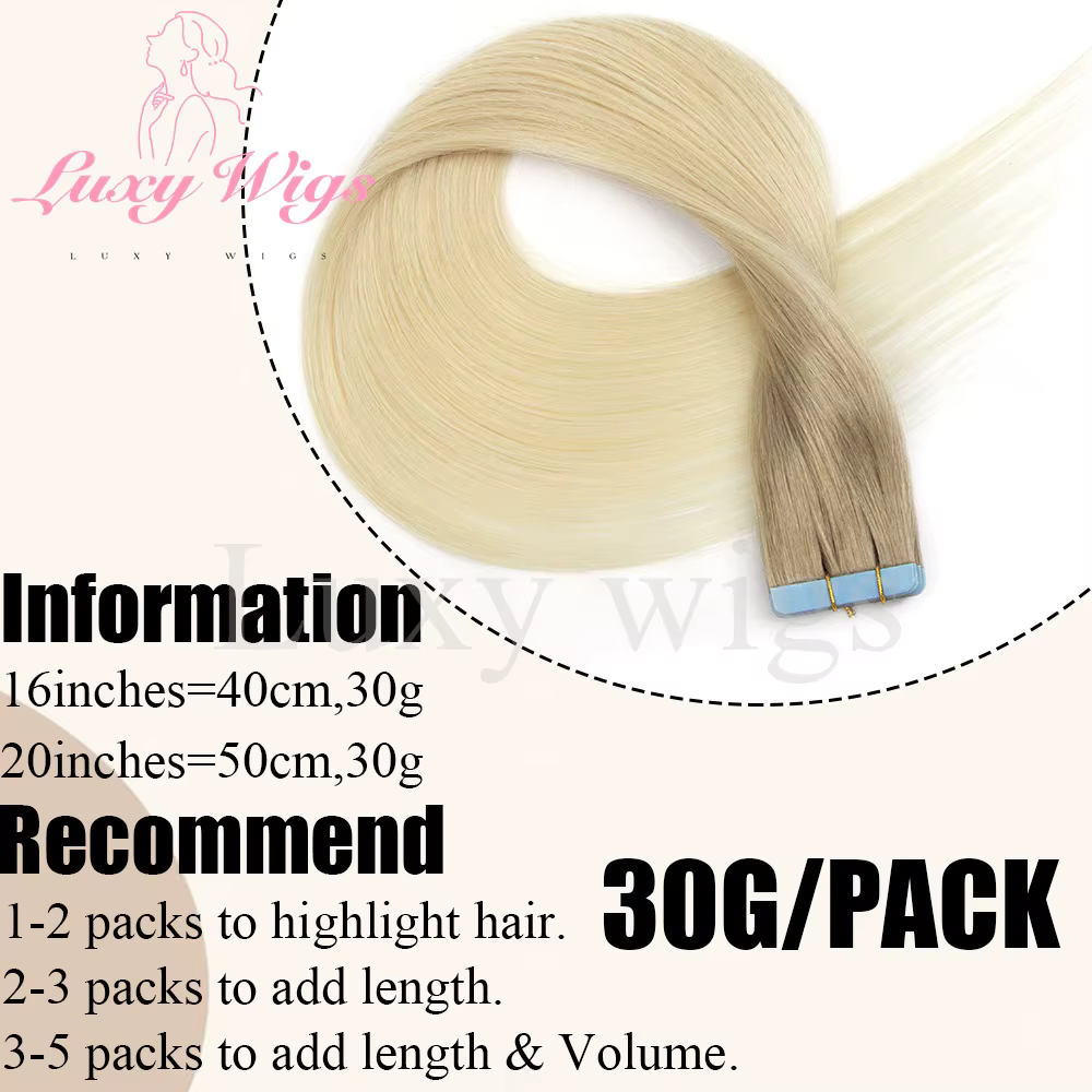 Mèches Blonde bande dans les Extensions de cheveux cheveux humains droite noir blond sans couture PU peau trame bande dans les Extensions de cheveux 20 pièces