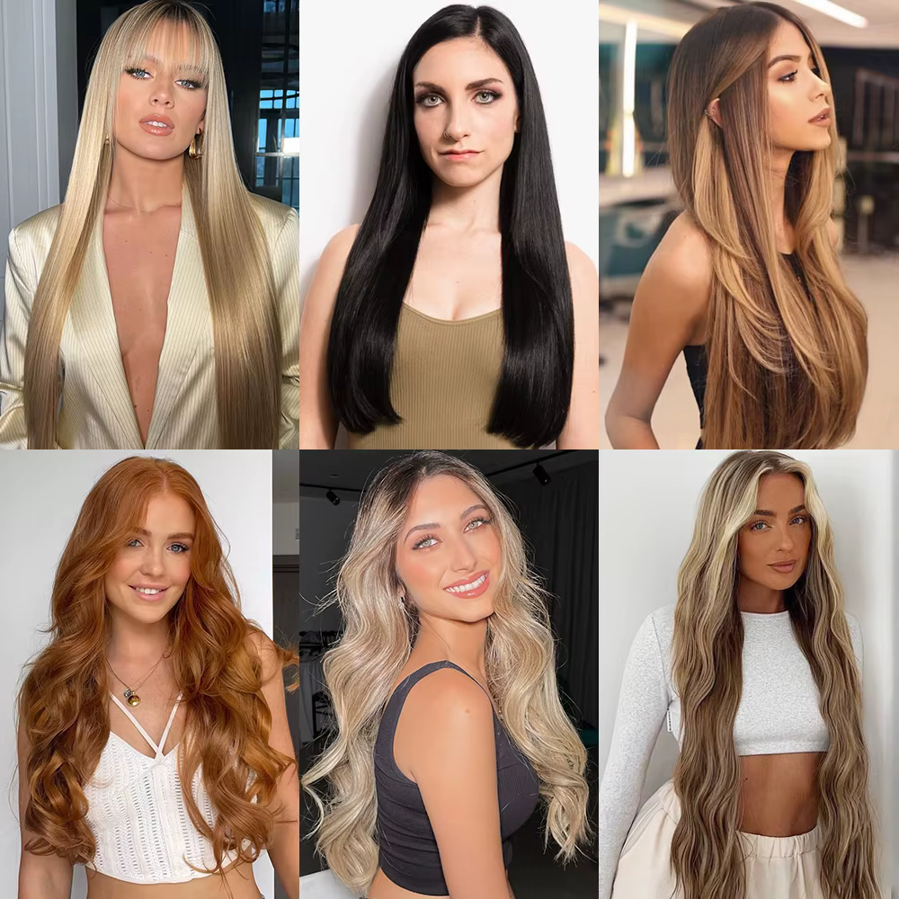 Extensions de cheveux synthétiques longues droites pour femmes