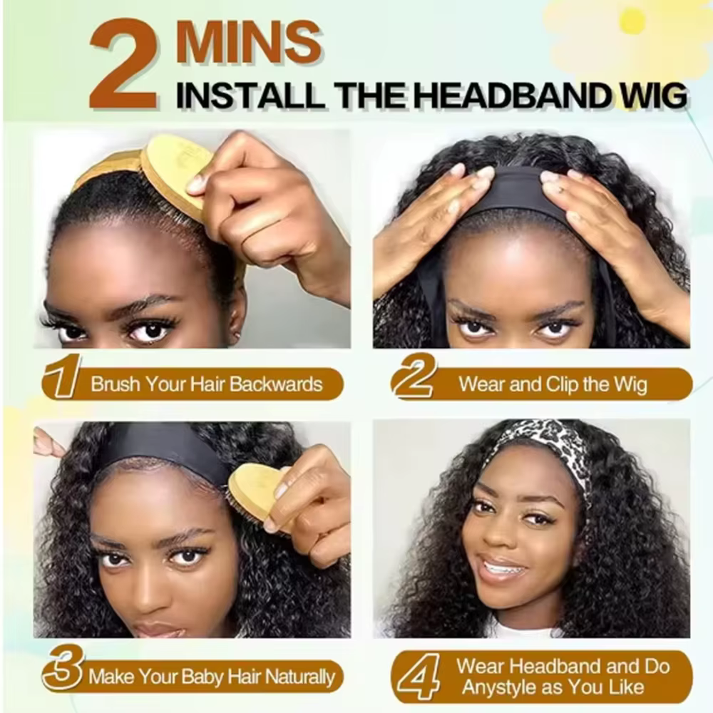 Perruque bandeau bouclée crépue 100% cheveux humains, perruques bob bouclées pour femmes, vraies perruques bobo en cheveux vierges, perruque entièrement fabriquée à la machine, noir naturel