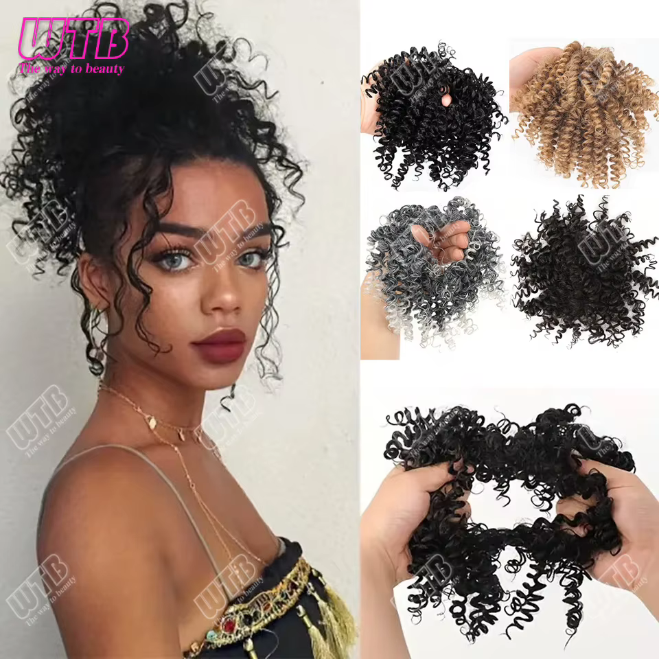 4 pouces synthétique Afro crépus bouclés Chignon Extension de cheveux pièces