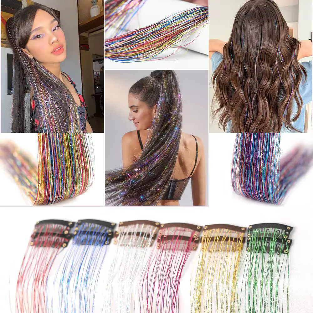 12 pièces cheveux synthétiques Tinsel 20 pouces pince en paillettes