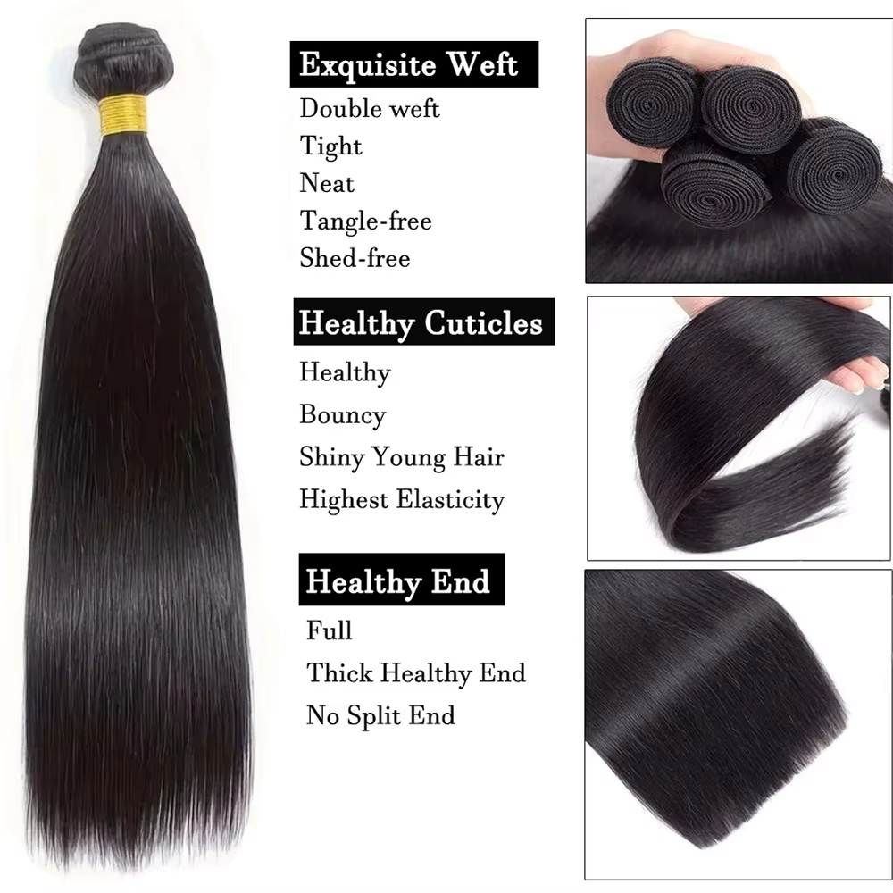 Extensions de cheveux humains lisses et épaisses de 26