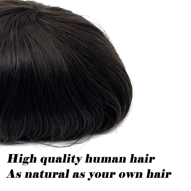 Toupet hommes capillaire prothèse perruque homme 0.06mm peau complète réel cheveux humains perruques courtes morceau