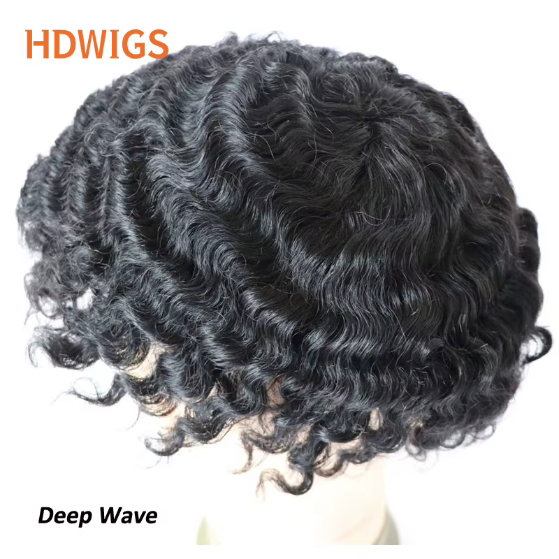 Prothèse capillaire homme bouclée en cheveux humains indiens Remy