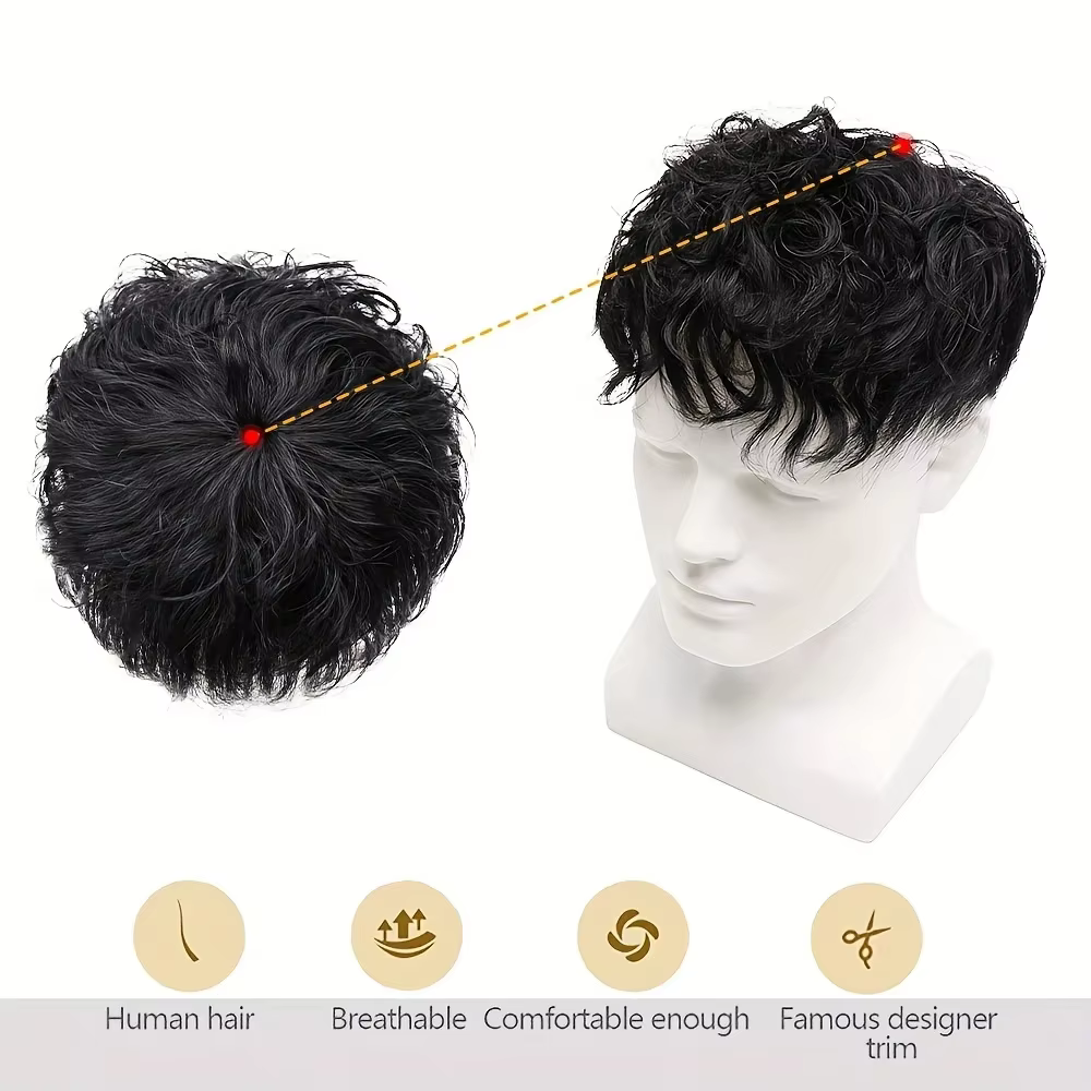 Perruque ample de cheveux humains réalistes pour hommes