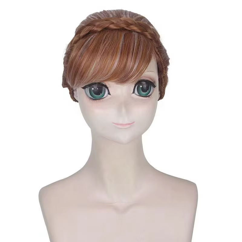Perruque de cosplay Anna, perruque synthétique de princesse anime avec chignon, perruque mignonne pour fille, fibre résistante à la chaleur de haute qualité, pour fête d'Halloween