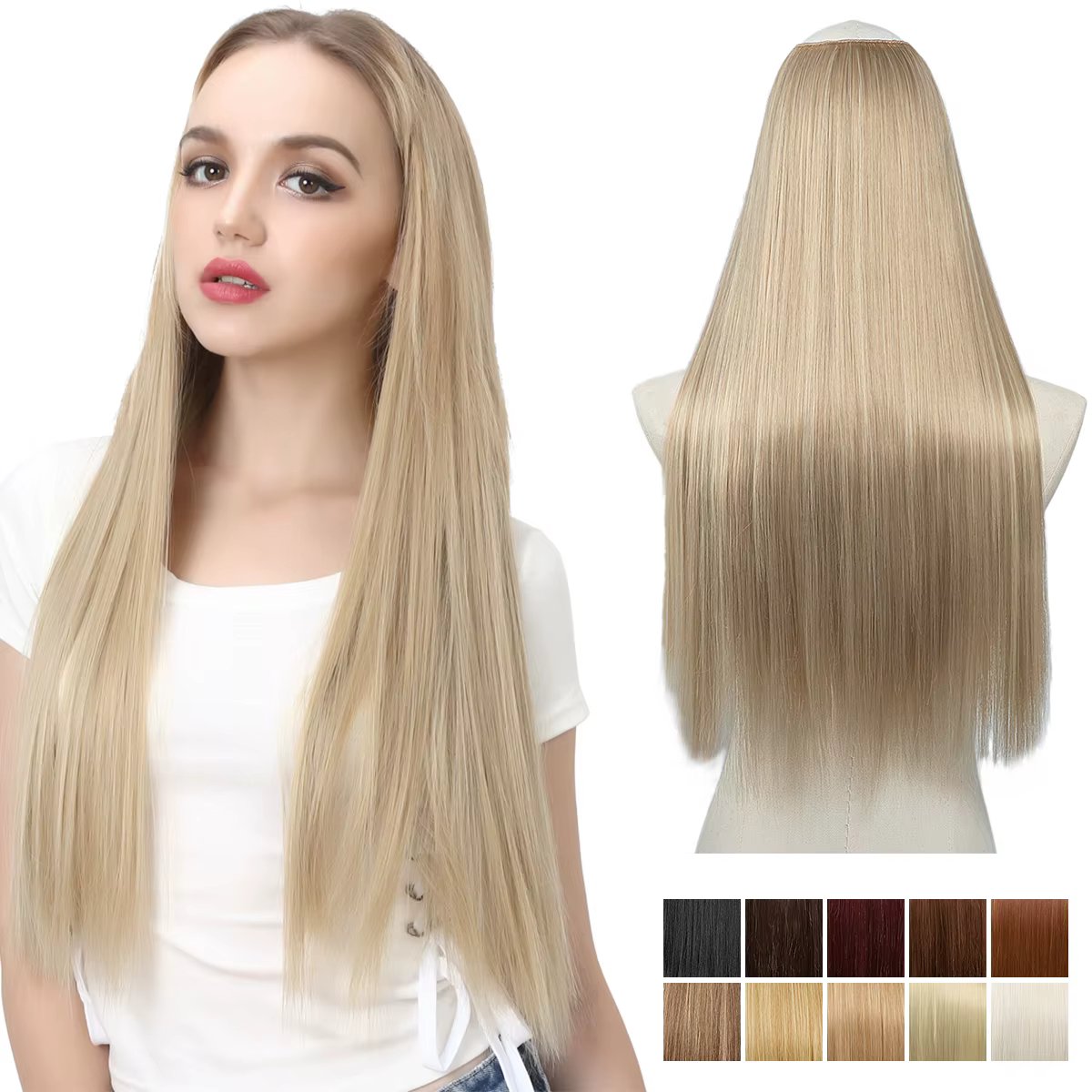 Extension de cheveux à clipser synthétique droite de qualité supérieure pour femme