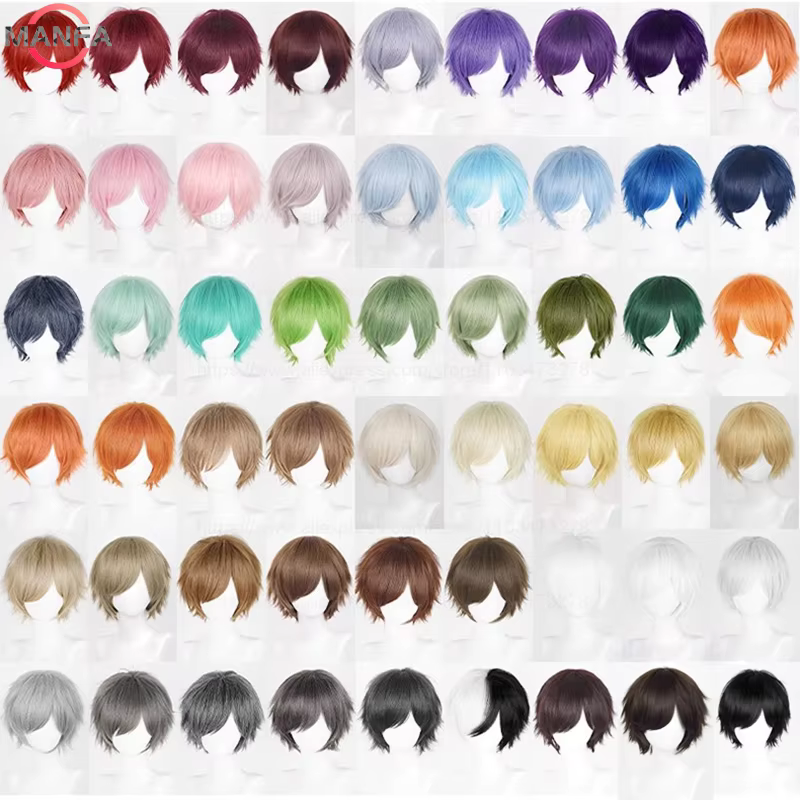 Perruque de Cosplay synthétique courte et lisse de 30cm