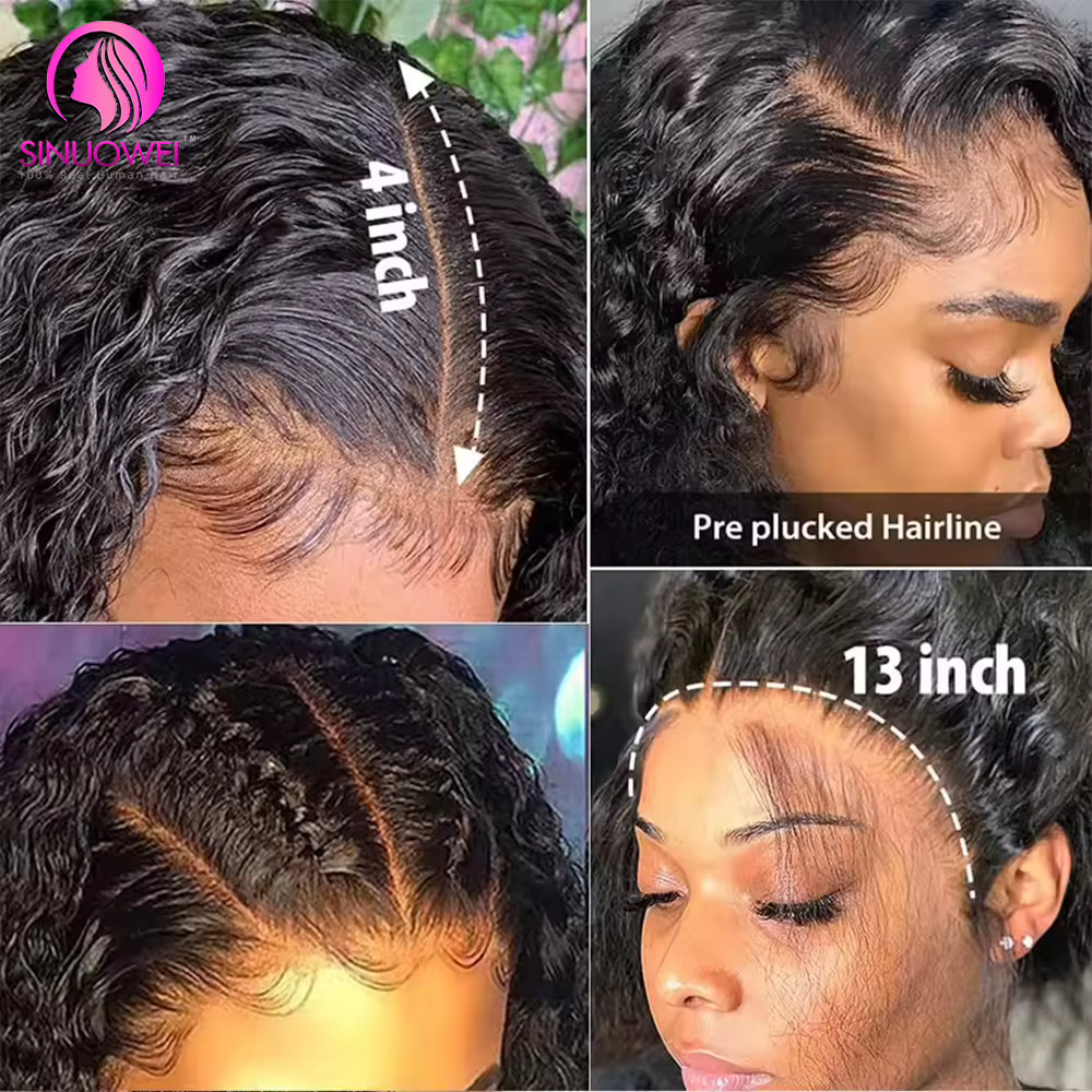 Perruque Lace Front Water Wave 13x4 HD Transparente en Cheveux Humains Brésiliens Pré-Pluckée avec Ligne