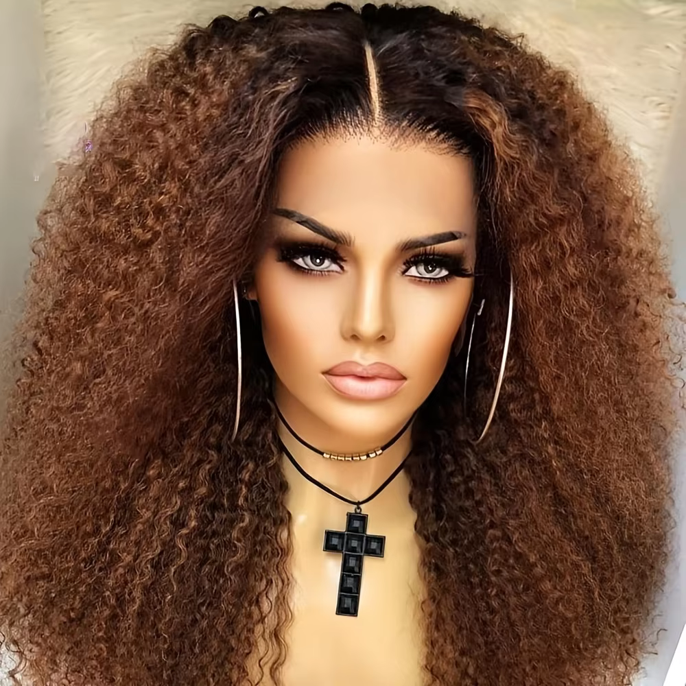 Perruque Lace Front Synthétique Blond Kinky Curly Doux Pré-épilée 26" 180 Densité Sans Colle 13X4X1 Pour Femme Avec Baby Hair Usage Quotidien