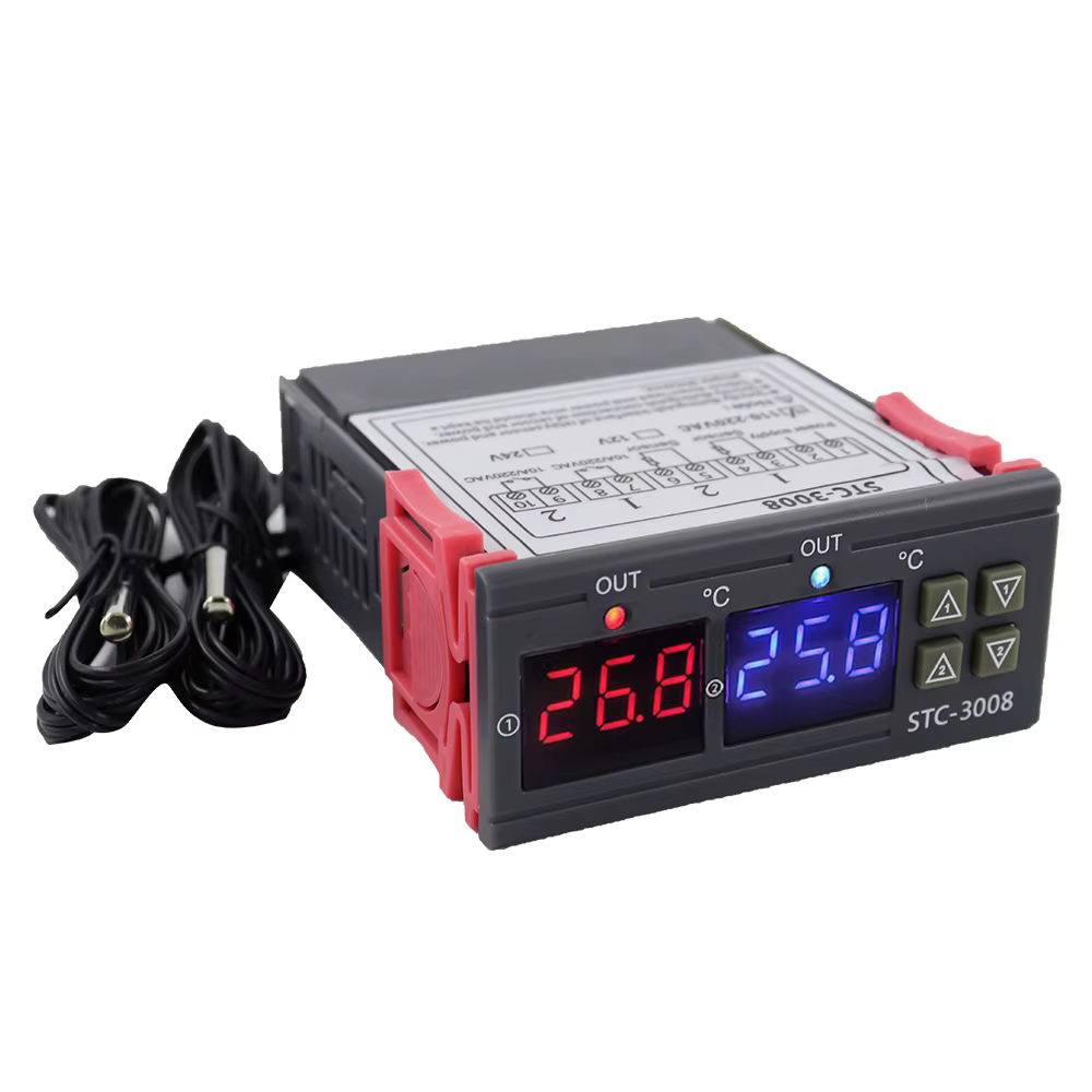STC3008 double régulateur de température numérique deux sorties relais 12V 220V thermorégulateur Thermostat avec refroidisseur de chauffage STC-3008