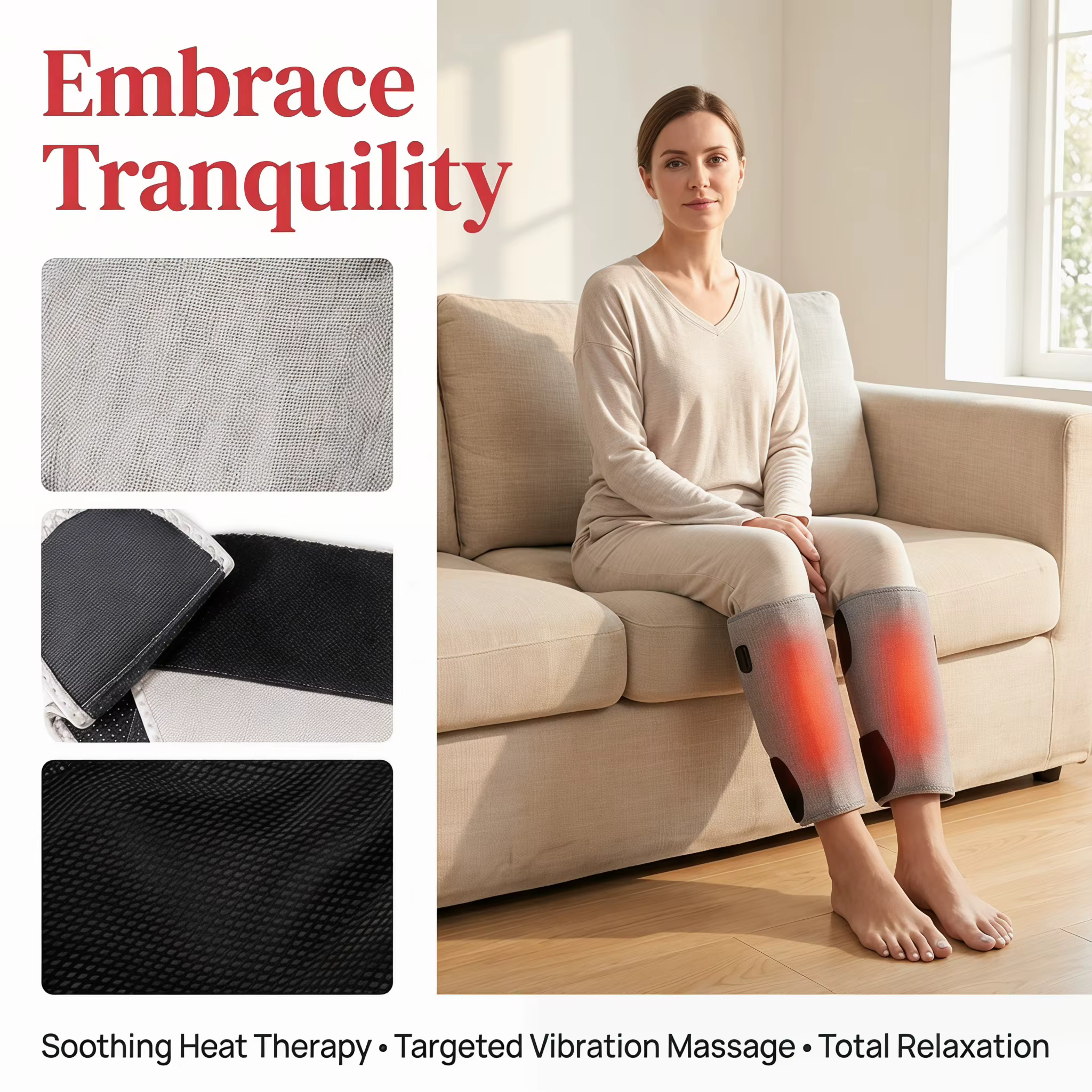 90 perles de lumière rouge, coussin chauffant pour mollets, masseur pour mollets, coussin à compresse chaude, 3 modes de réglage, idéal pour la relaxation des muscles du mollet et le confort des artic