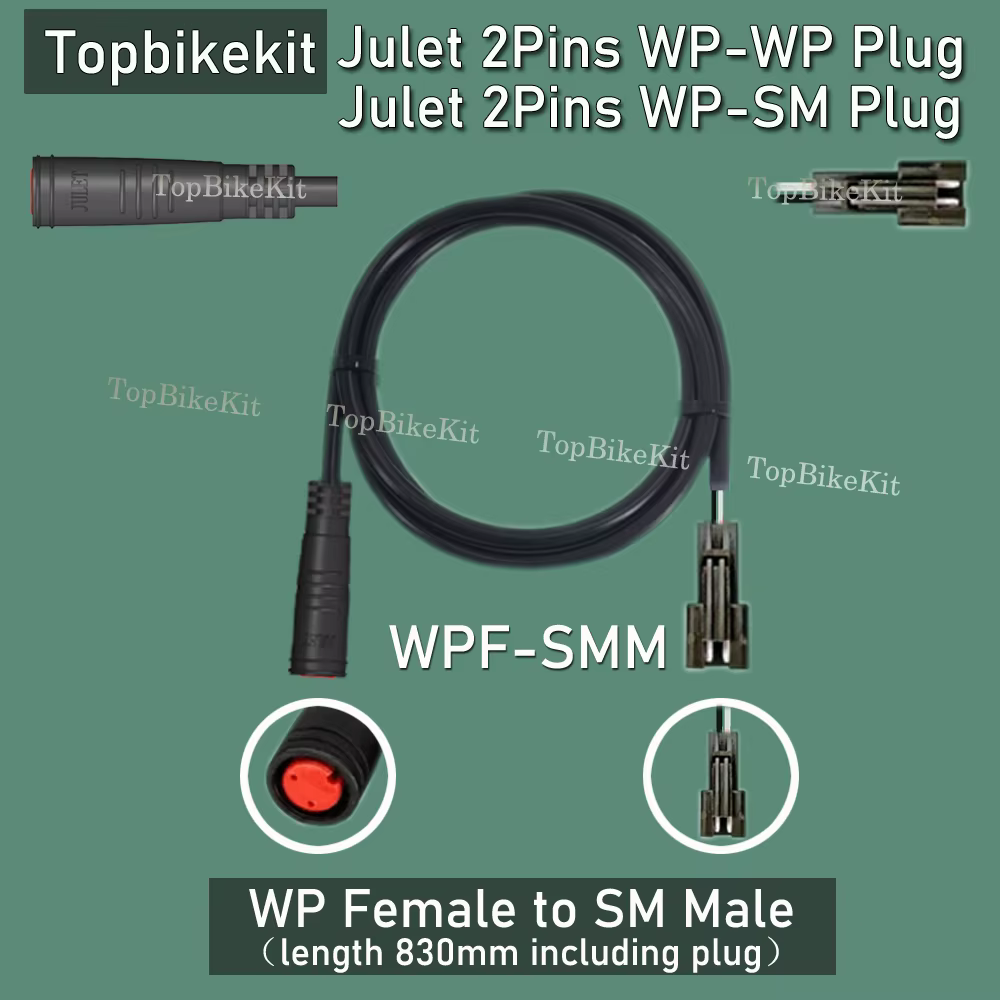Ebike Julet câble d'extension 2 broches 2P WP-WP WP-SM Julet adaptateur de câble d'extension de prise étanche pour lumière/levier de frein/capteur