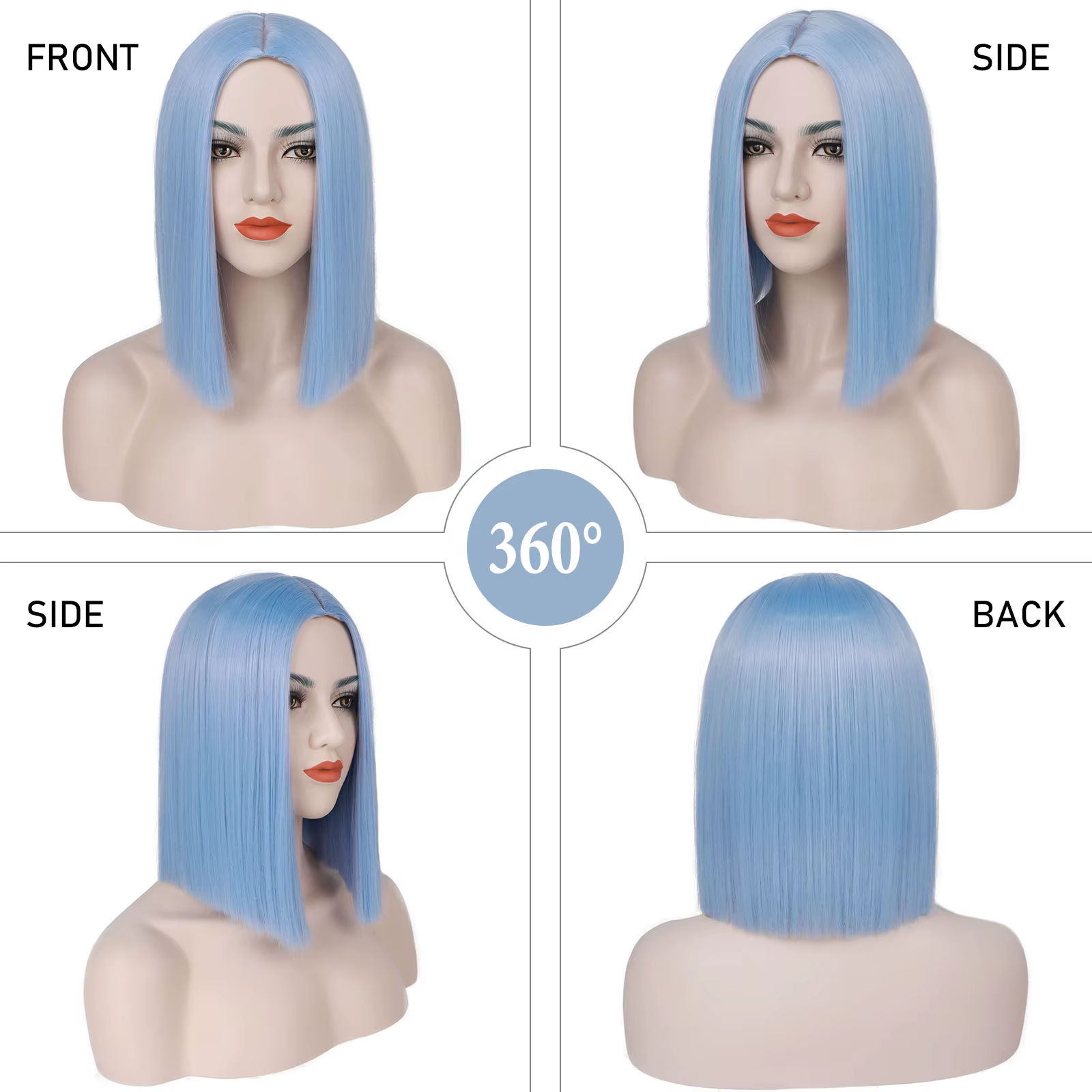 Perruque Bob synthétique courte bleu clair