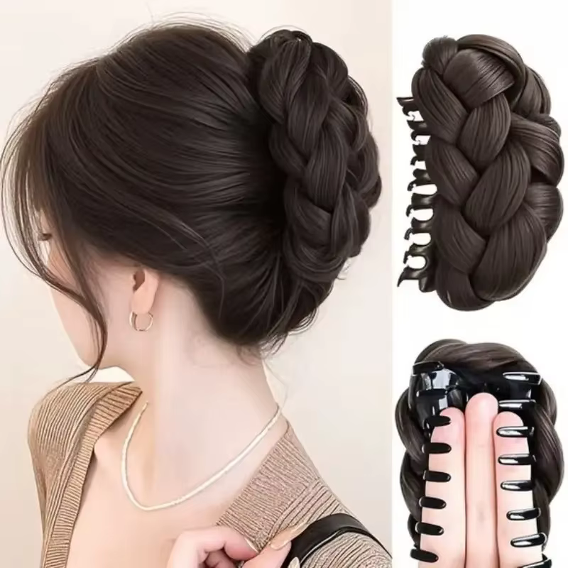 Postiche synthétique élégante pour chignon, pince à griffe ovale, accessoire pour chignon haut pour femmes, adapté à un usage quotidien, accessoires pour cheveux