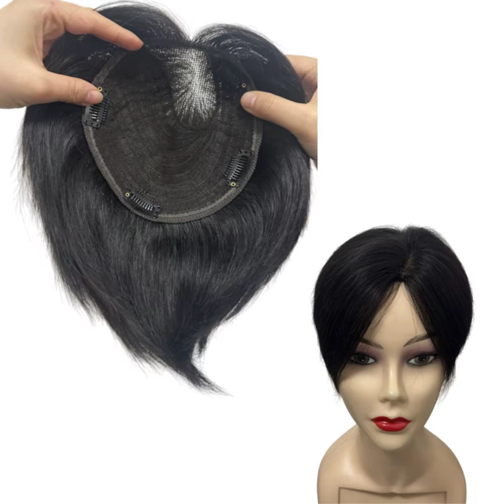 Perruque demi-tête à raie latérale grande surface pour femme