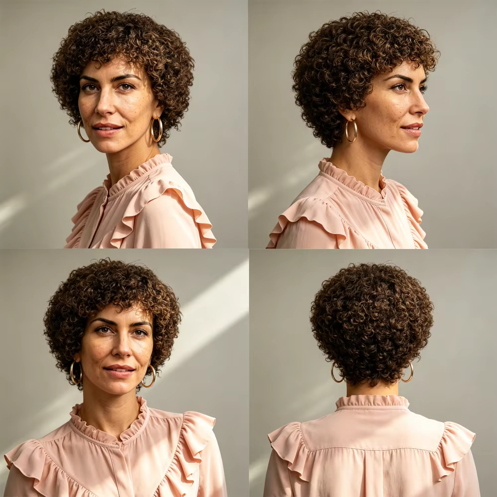 Perruque courte bouclée afro brune naturelle 100% cheveux humains 4A