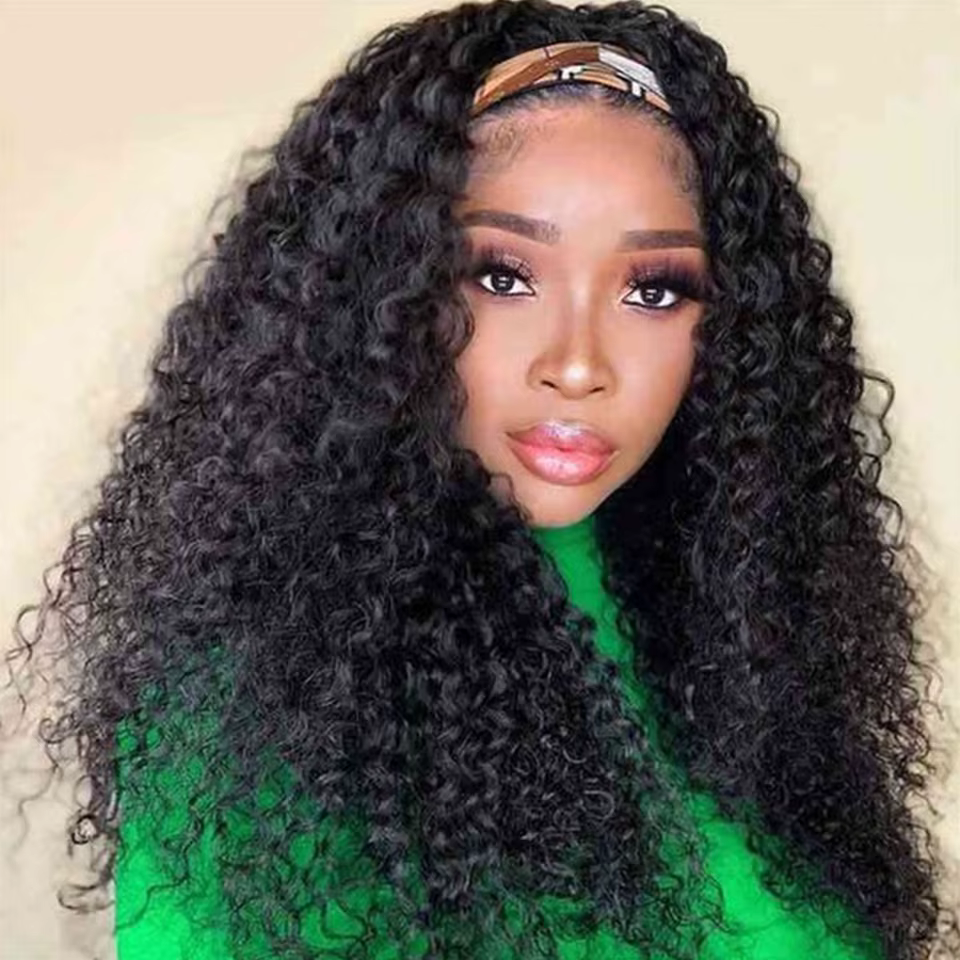 Perruque bandeau cheveux humains crépus bouclés pour femmes noires