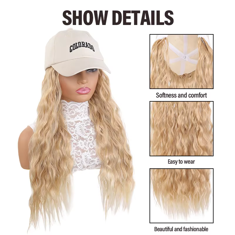 Perruque tressée style Box Braids avec casquette de baseball beige – Perruque-chapeau en fibre synthétique