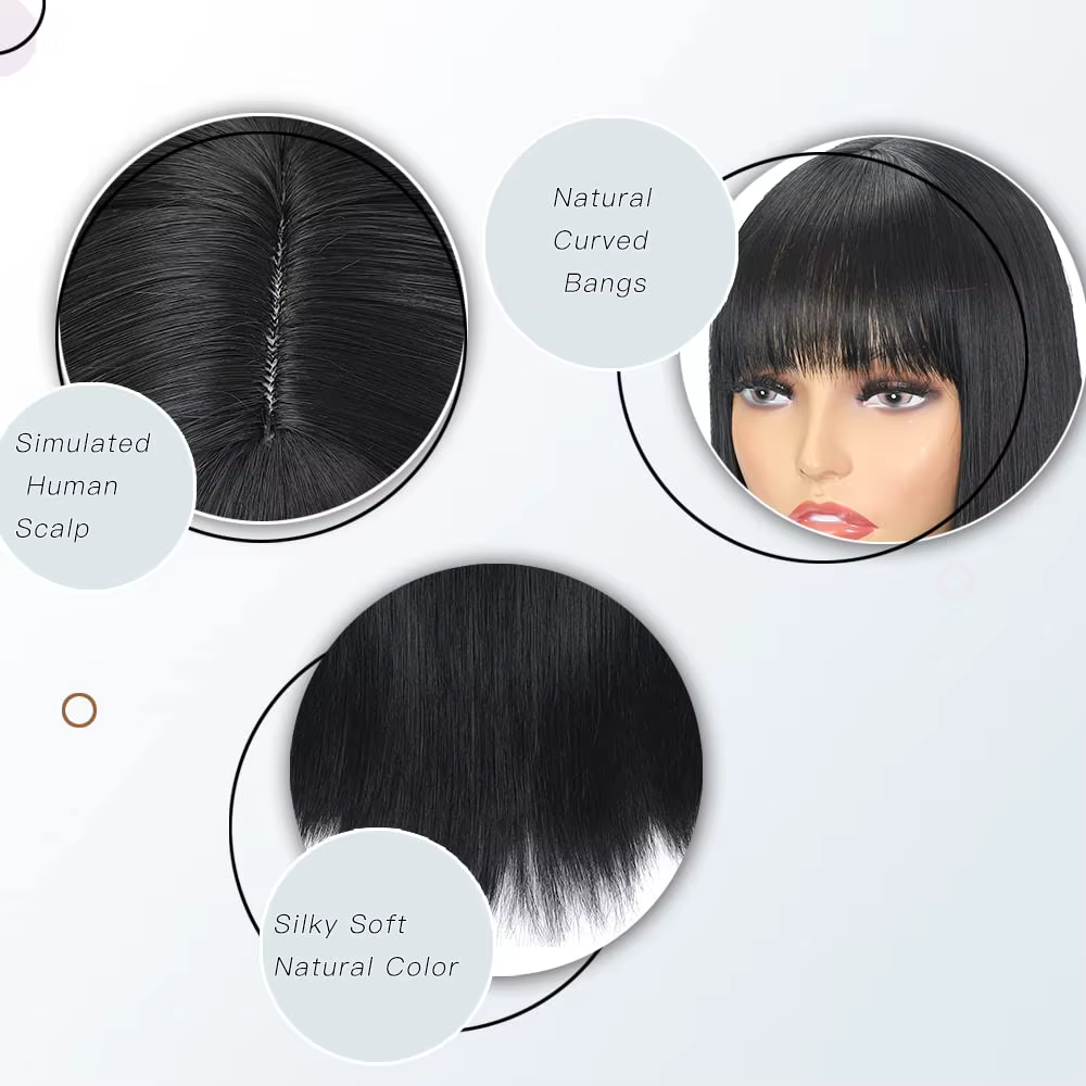 Perruque synthétique noire de 26 pouces avec cheveux longs et raides