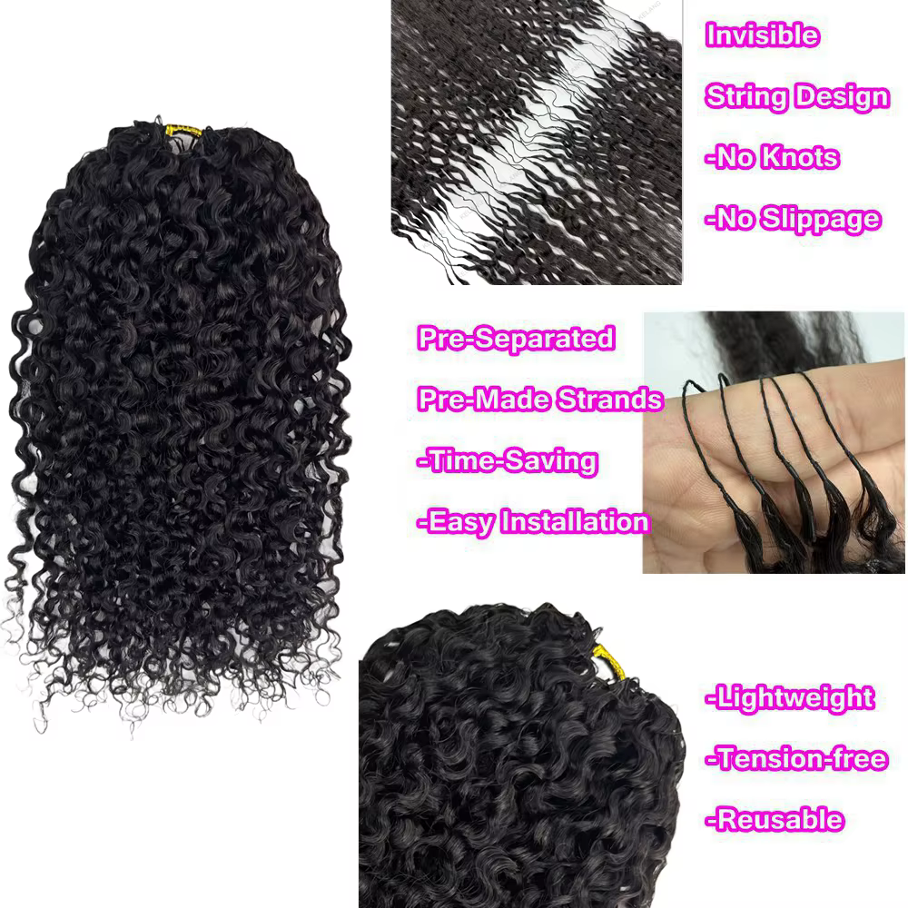 Extensions de cheveux bouclés crépus en plumes