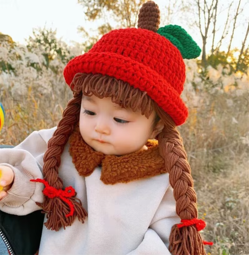 Bonnet perruque bouclé en tricot pour bébés filles