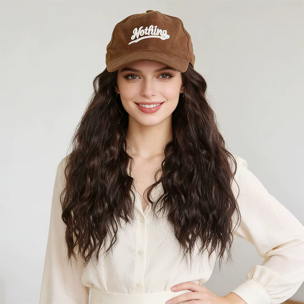 Casquette perruque synthétique avec extensions ondulées naturelles intégrées pour femme