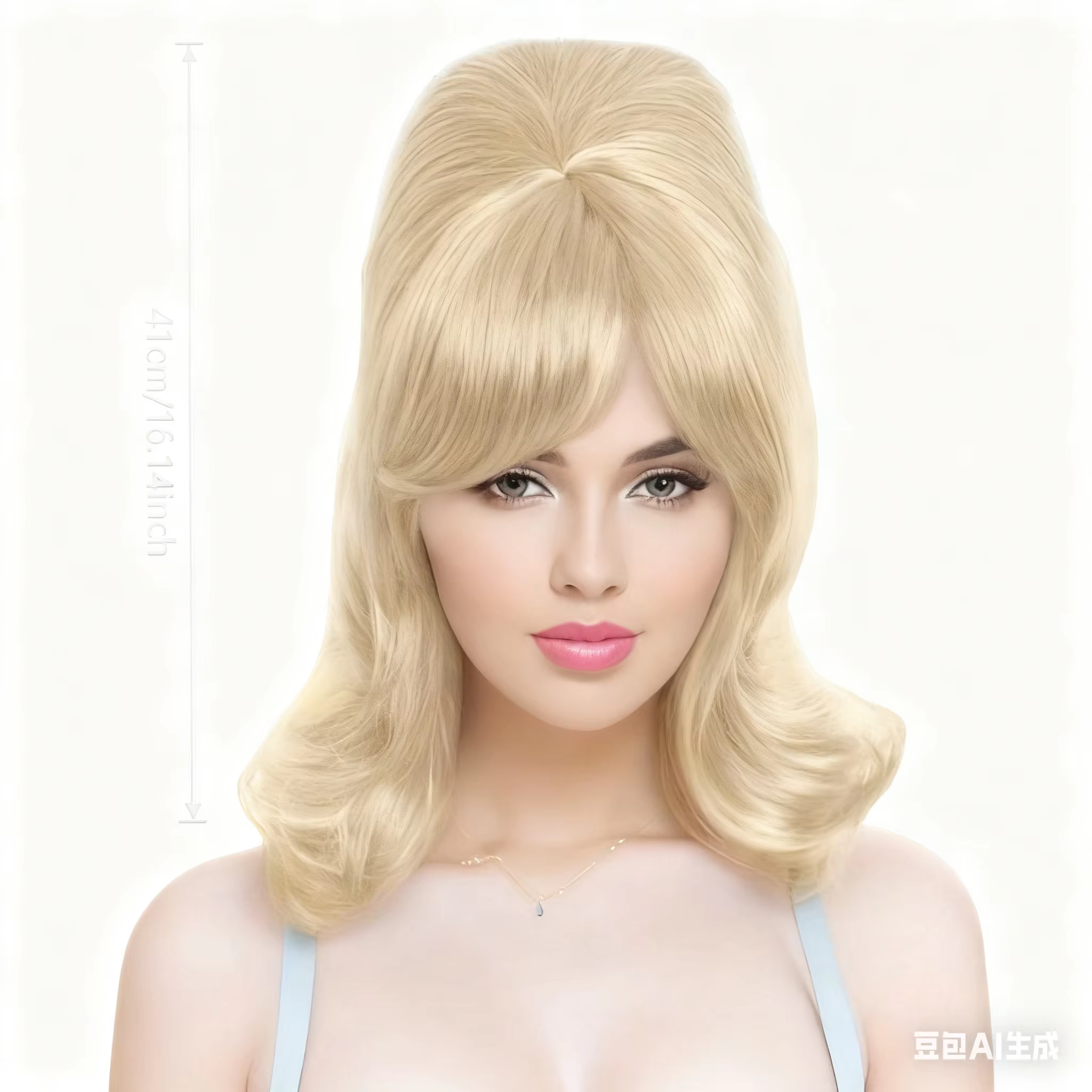 Perruque synthétique mi-longue ondulée blonde claire style rétro années 60 avec frange pour femme