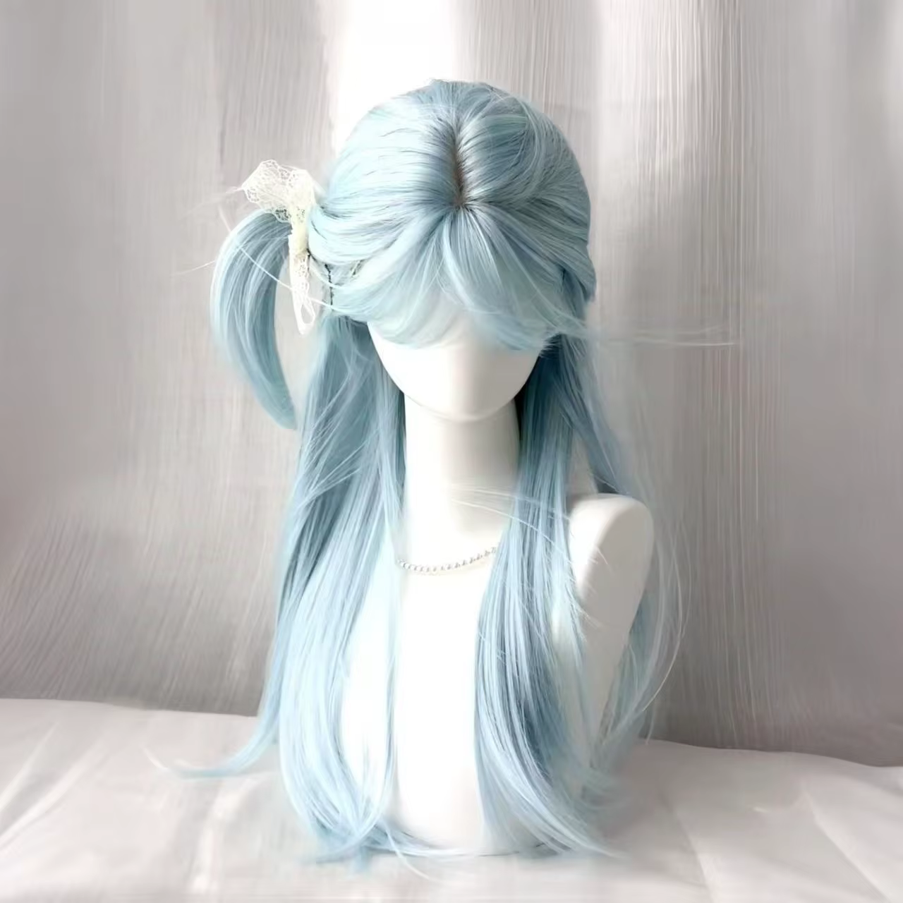 Ange glace bleu perruque femme quotidien Lolita longue droite JK réalité tête portant perruque pleine tête coiffure bébé bleu perruque