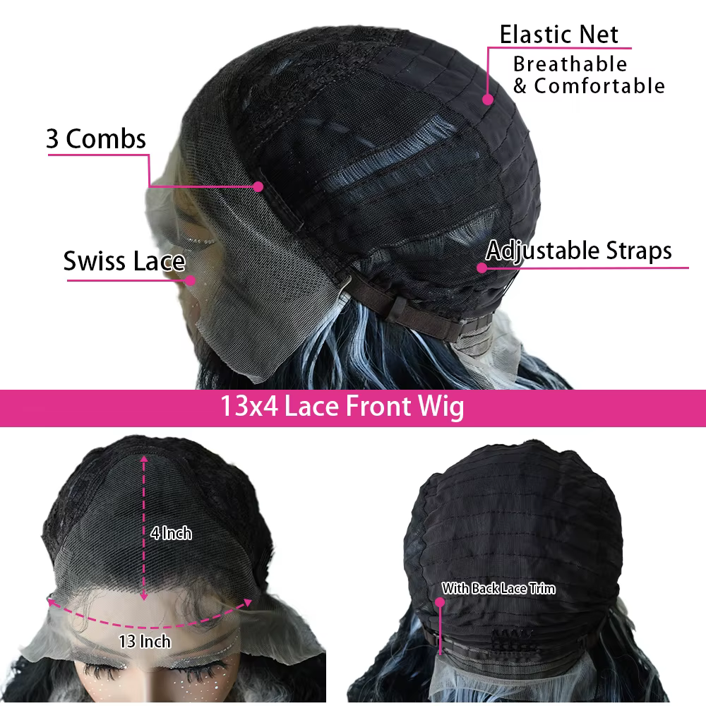 Perruque Lace Frontal Wig synthétique bleu foncé 13x4 HD