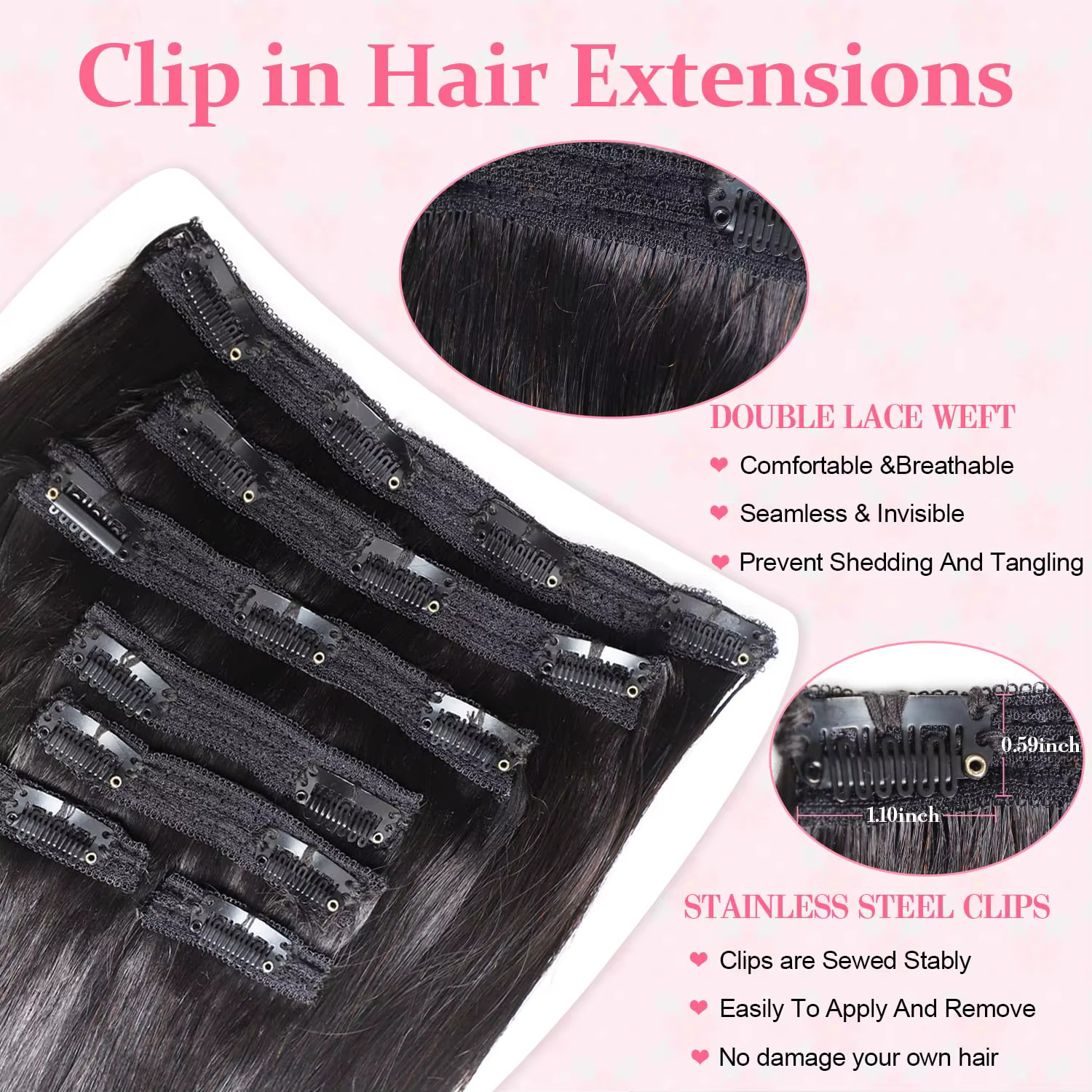 Extensions de cheveux à clips de 18/20/22 pouces
