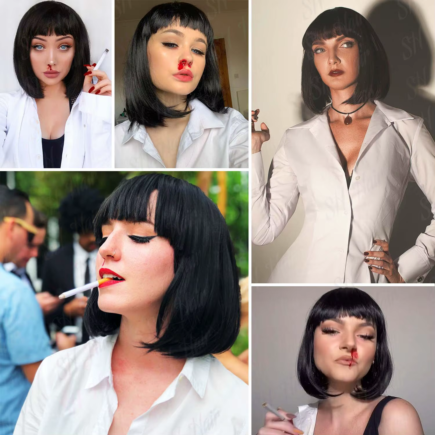 Perruques synthétiques noires Bob pour femmes