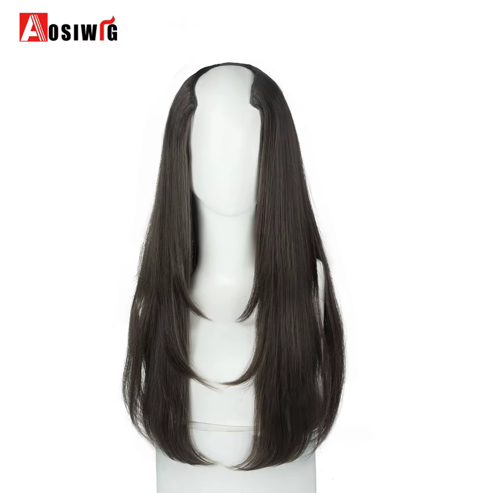 Extension capillaire synthétique longue en forme de V pour femmes