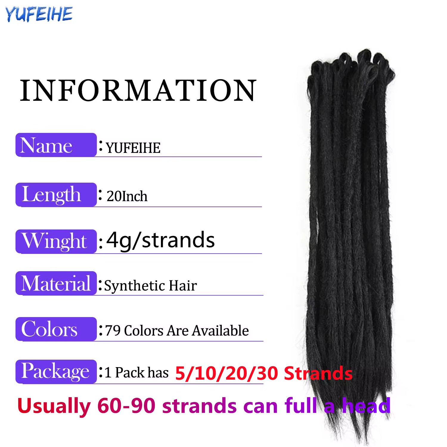 Extensions de Dreadlock Synthétiques Faites à la Main