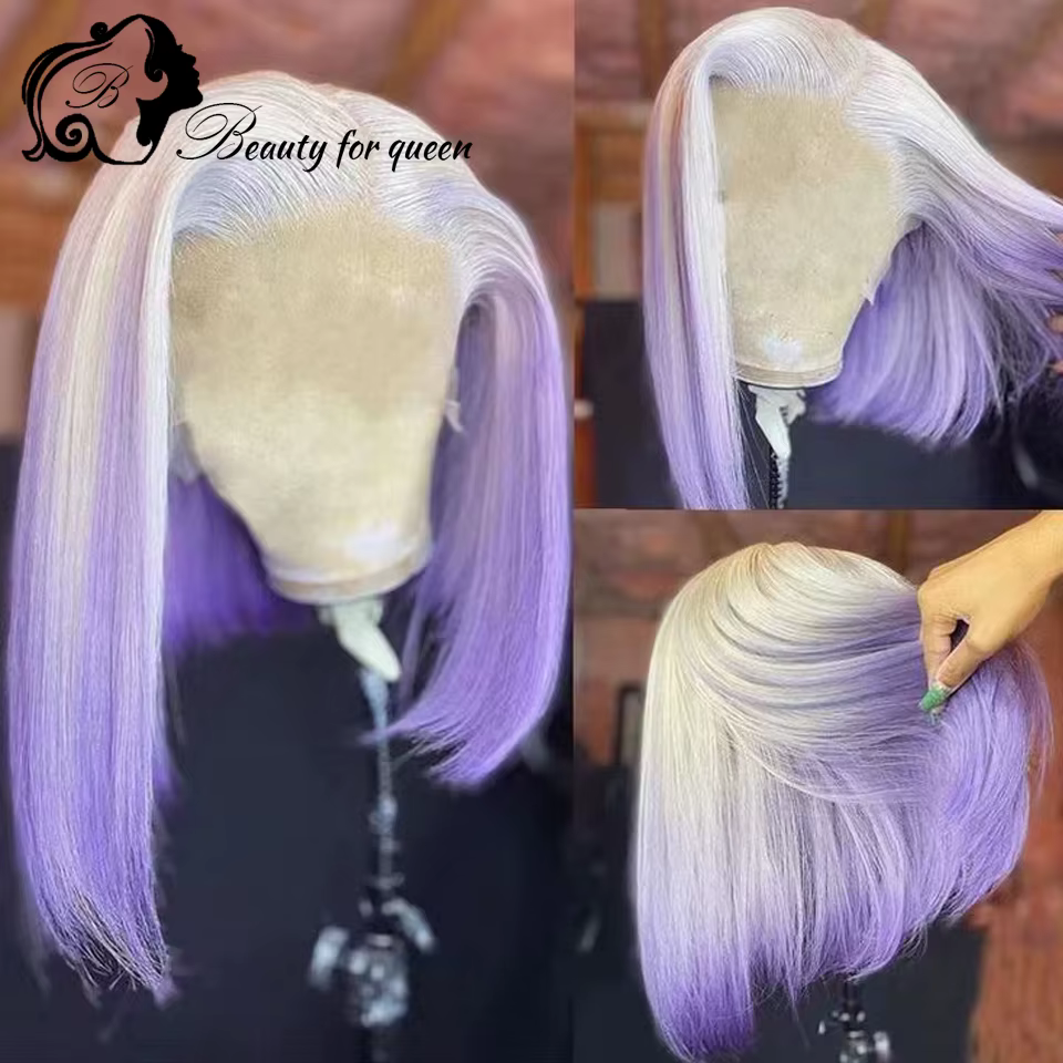 Miel Blonde Ombre 60 rose bleu violet couleur 13x4 dentelle avant perruques de cheveux humains pour femme jaune vert