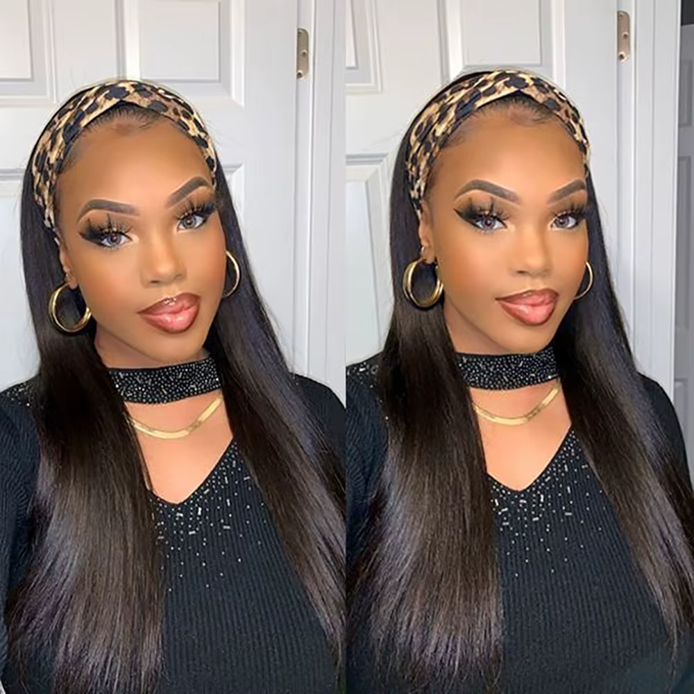 Bandeau perruque cheveux humains os droit perruques de cheveux humains pleine Machine faite péruvienne perruques de cheveux humains pour les femmes noires facile à dire 180%