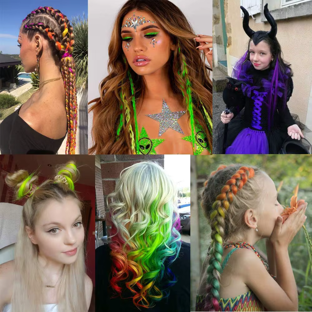 10 pièces Extensions synthétiques de cheveux colorés pince colorée dans