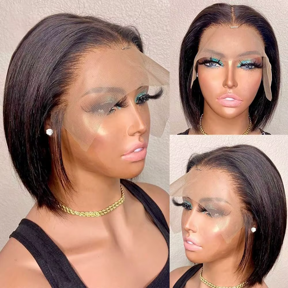 Perruque Bob courte transparente dentelle frontale perruques cheveux humains 100% droite Bob