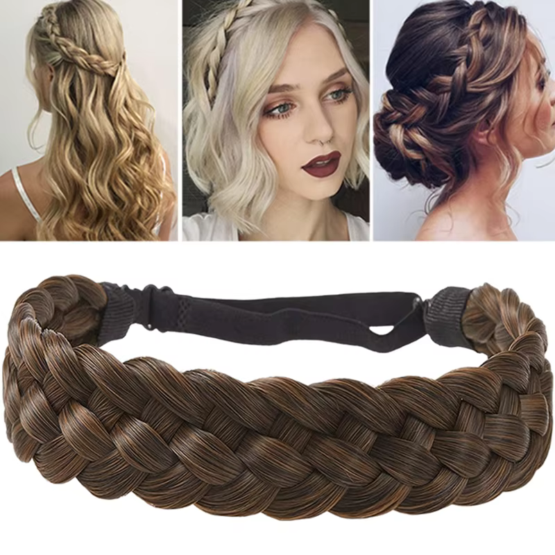 Bandeau tressé élastique à tresse synthétique pour femmes