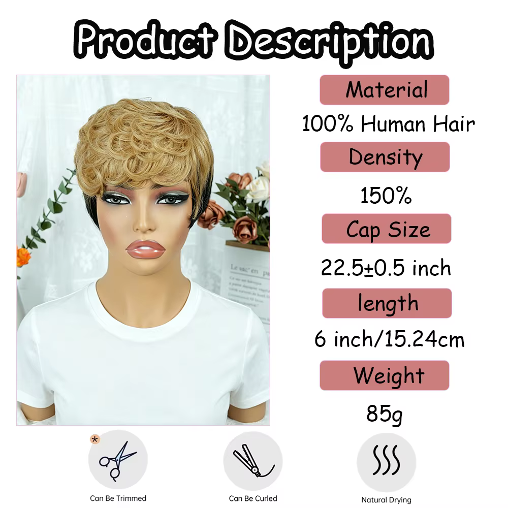 Afro crépus bouclés Bob perruque cheveux humains noir Champagne couleur